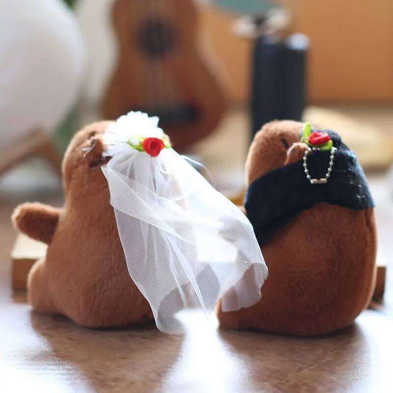 ZAKOL New Wedding Plush Toy Cute Cartoon Couple Keychain Groom And Bride Fluffy Doll Bag Decoration Car Key Chain Girl Gift