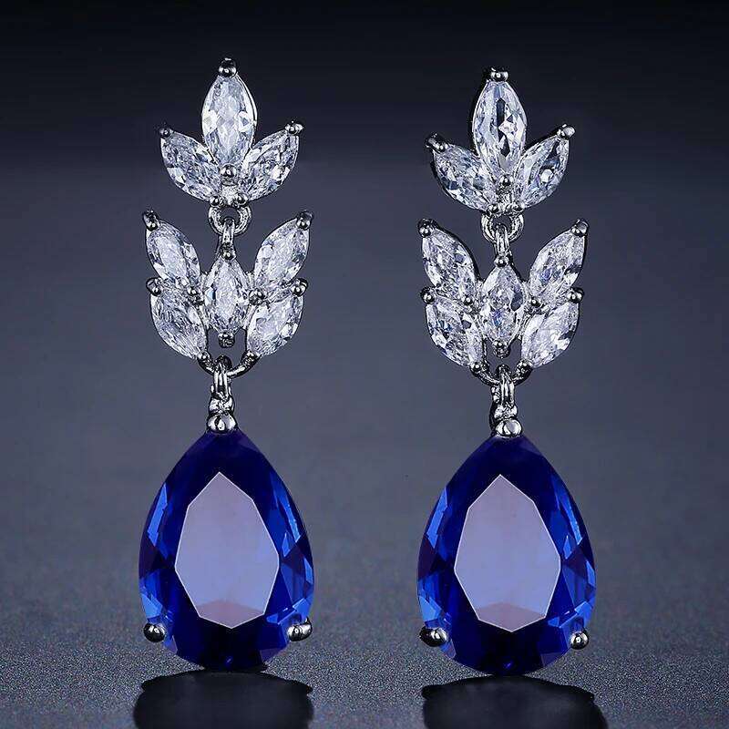 ZAKOL Classic Big Water Drop Leaf Zirconia Bridal Earrings for Women Elegant Shiny Crystal Zircon Wedding Patry Jewelry Gift