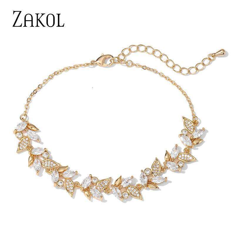 Fashion Marquise Leaf Zircon Charm Bracelets for Women Shiny AAA Cubic Zirconia Gold Color Adjustable Bracelet Wedding Jewelry