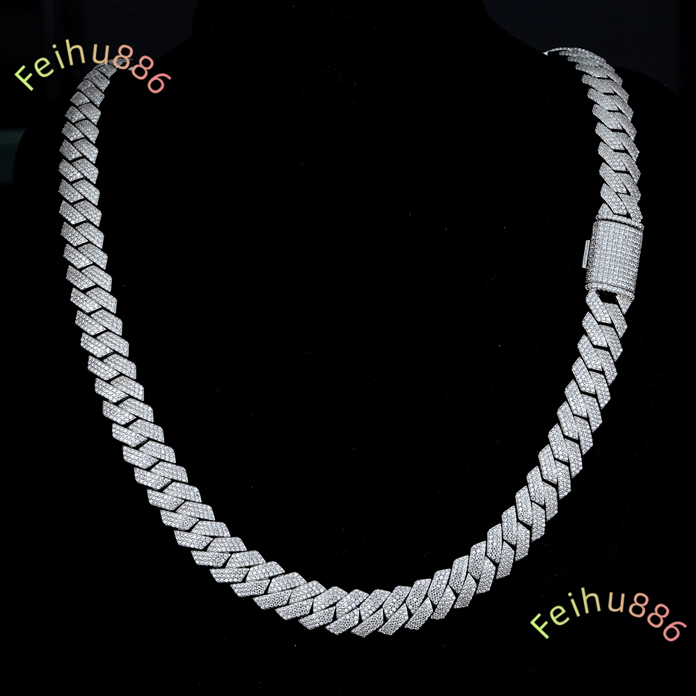 15mm Wholesale Custom Hip Hop Jewelry Iec Out VVS Moissanite Diamond 925 Silver Cuban Link Chain Necklace for Men
