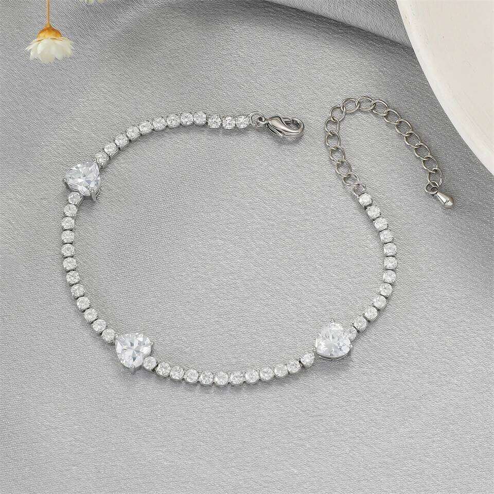 ZAKOL Trendy X Heart Square Zirconia Chain Bracelets For Women Girls Brides Silver Color Crystal Wristlet Jewelry Festival Gifts