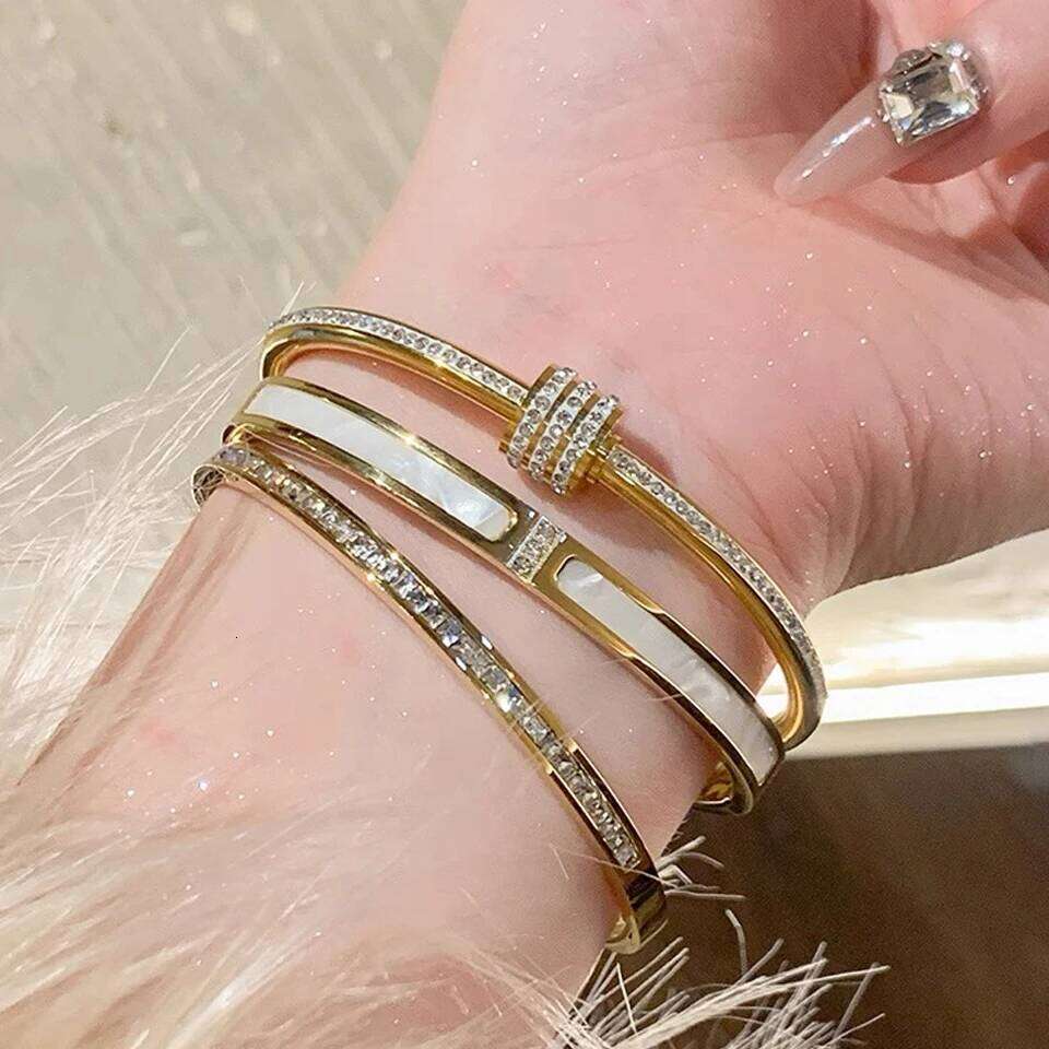 ZAKOL 3pcs Classic Sparkling Zircon Gypsophila Stainless Steel Bracelet Set for Women Exquisite Fashion Stackable Jewelry