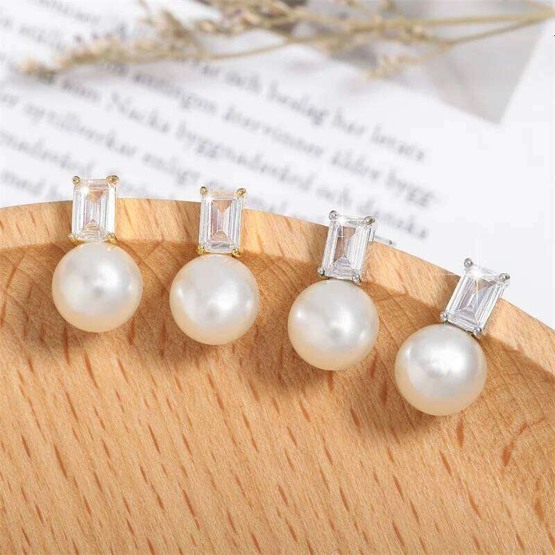 ZAKOL Simple Cute Small Pearl Stud Earrings for Women Girls Exquisite Sparkling Square Zirconia Earring Women's Fashion Jewelry
