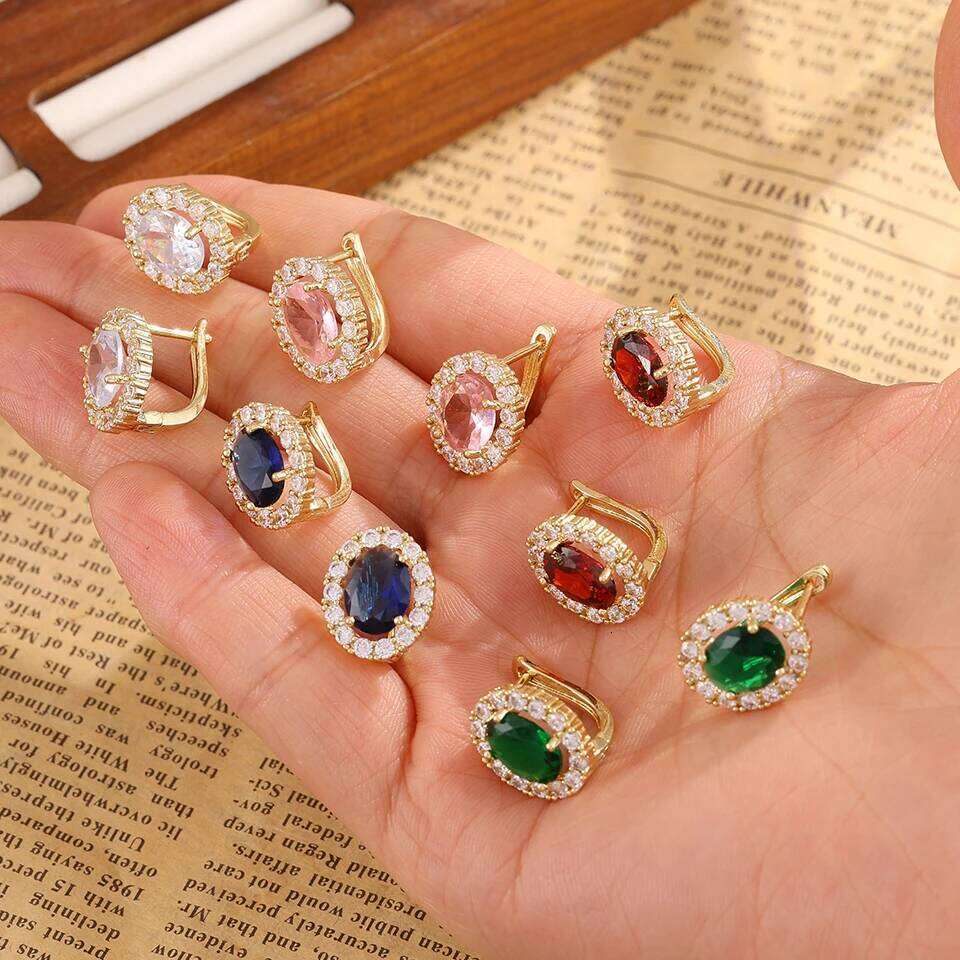 ZAKOL Classic Multicolor Oval Cubic Zirconia Drop Earrings for Women Elegant Simple Ear Accessories Birthday Party Jewelry Gift