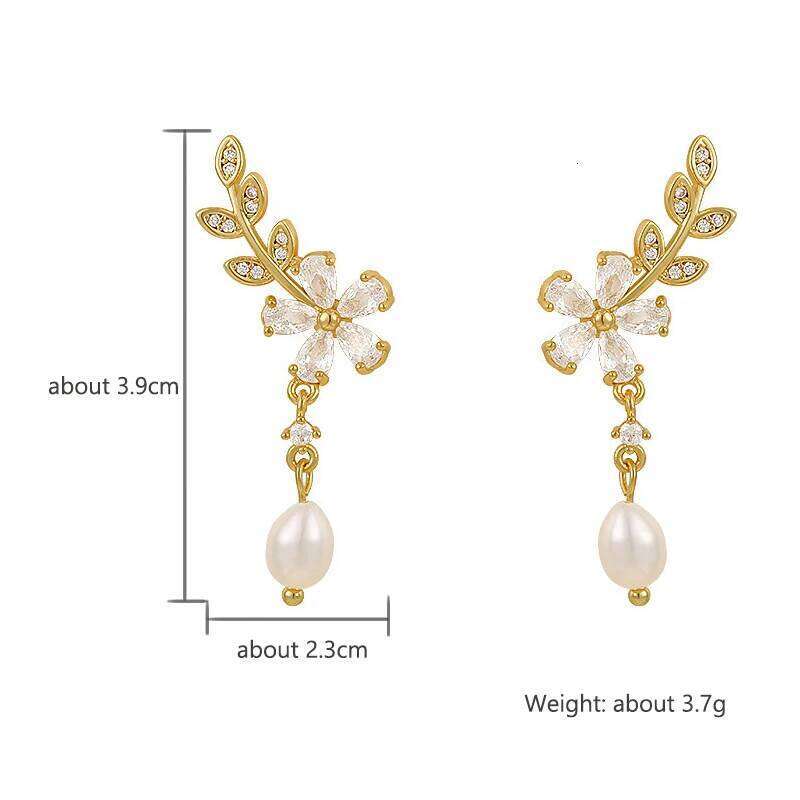 ZAKOL Korean Fashion Flower Earrings Shiny Leaf Zircon Imitation Pearl Drop Earring Bridal Wedding Jewelry