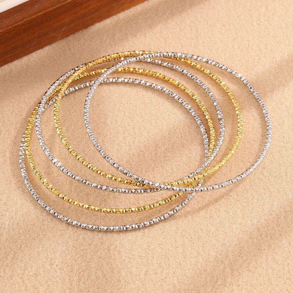 ZAKOL 5pcs/set Gorgeous Stainless Steel Thin Bracelet Set Slivery/Golden Non-fading Stacked Bangle Versatile Jewelry Gift