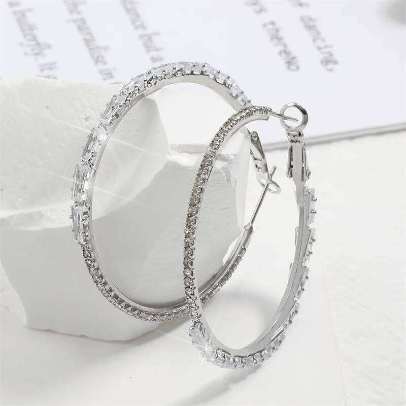 ZAKOL Fashion Exquisite Geometric Cz Zirconia Crystal Hoop Earrings Sliver Color Big Circle Earring Party Jewelry for Women