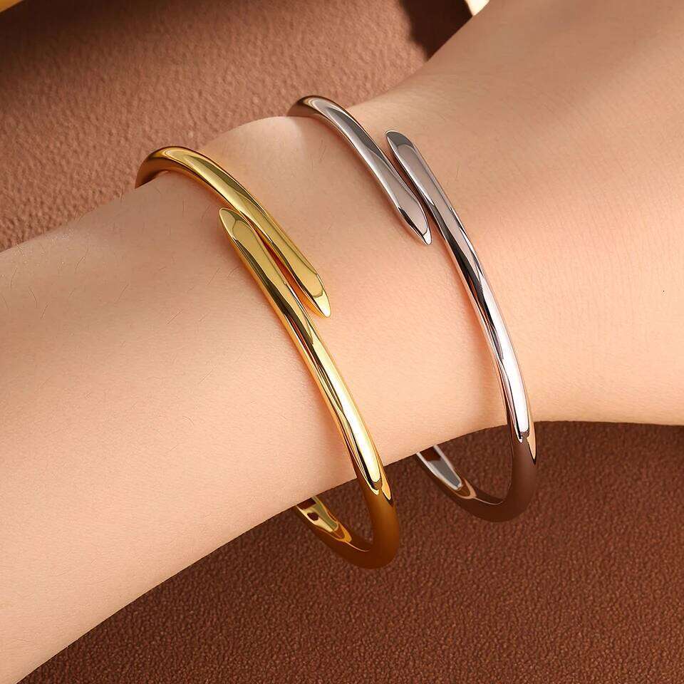 ZAKOL 1Pcs Minimalist Fashion Solid Metal Nail Bracelet for Women Men Copper Plating 18K Gold Color Jewelry Gift