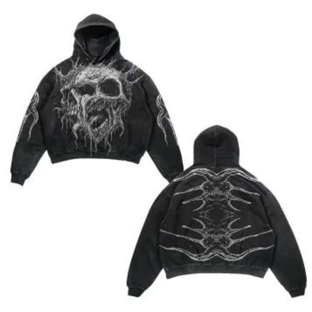 Skeleton Street hip-hop Gothic rock Harajuku American personality trend autumn men and women casual loose washing sweatshirt Zhehan