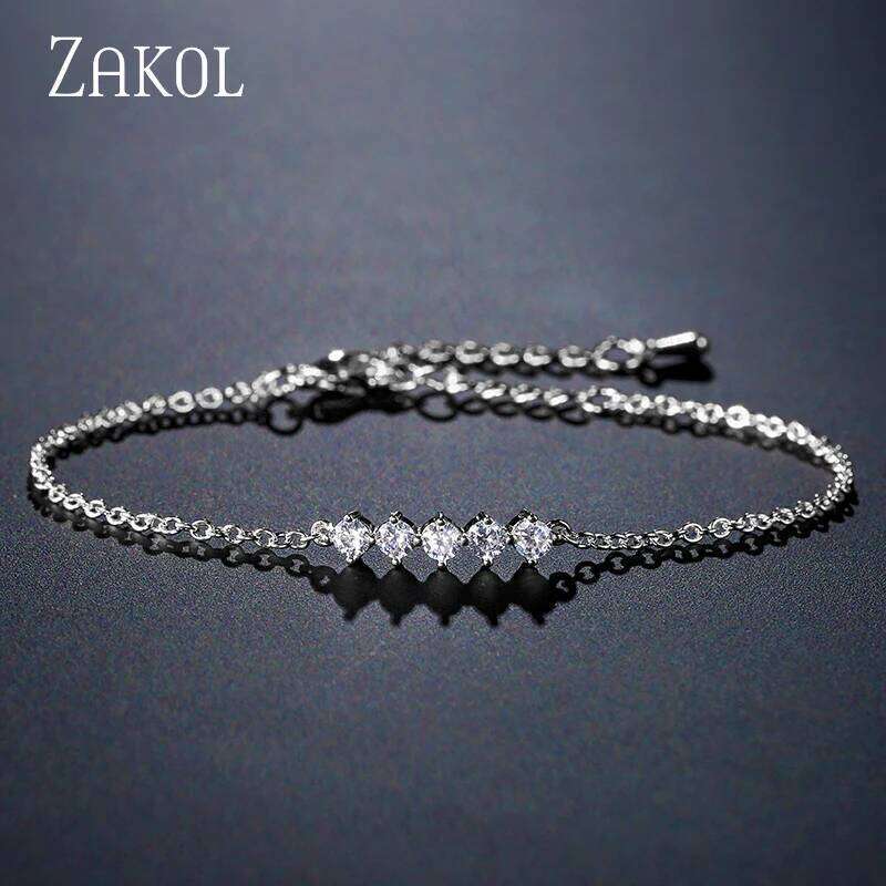 ZAKOL Simple Round Cubic Zirconia Tennis Bracelets for Women Fashion Sliver Color Chain Charm Bracelet Party Jewelry BP2043