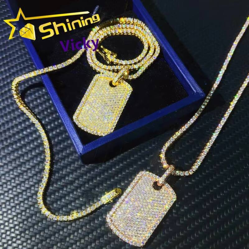 Fine Jewelry Ready to Ship 925 Sterling Silver Mossanite Tag Pendant Custom Iced Out Diamond Moissanite Pendant Men