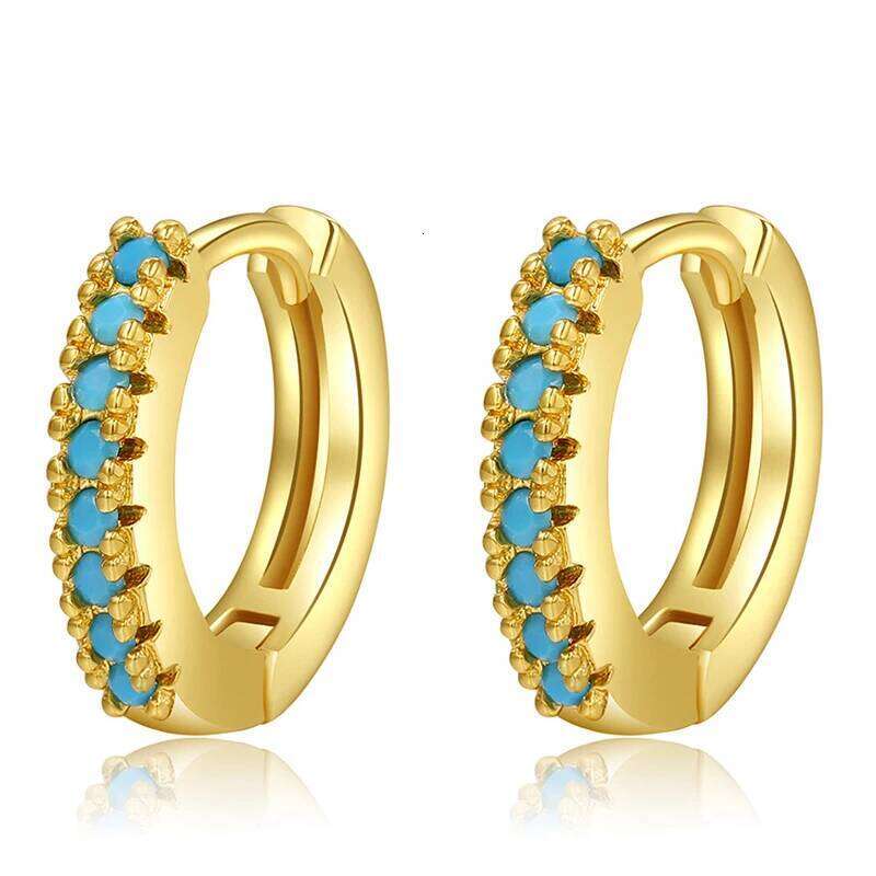 Trendy Flower Round Blue Turquoise Earrings For Women Girls U-shaped Metal Stone Ears Accessories Festival Jewelry Gifts ZAKOL