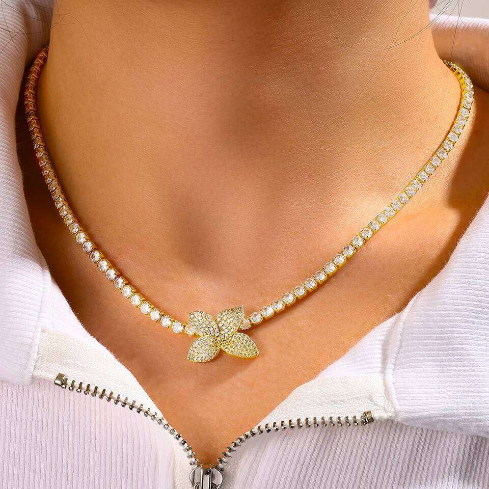 ZAKOL Exquisite Shiny Zirconia Leaf Charming Tennis Necklace for Women Dubai Bridal Unique Wedding Jewelry