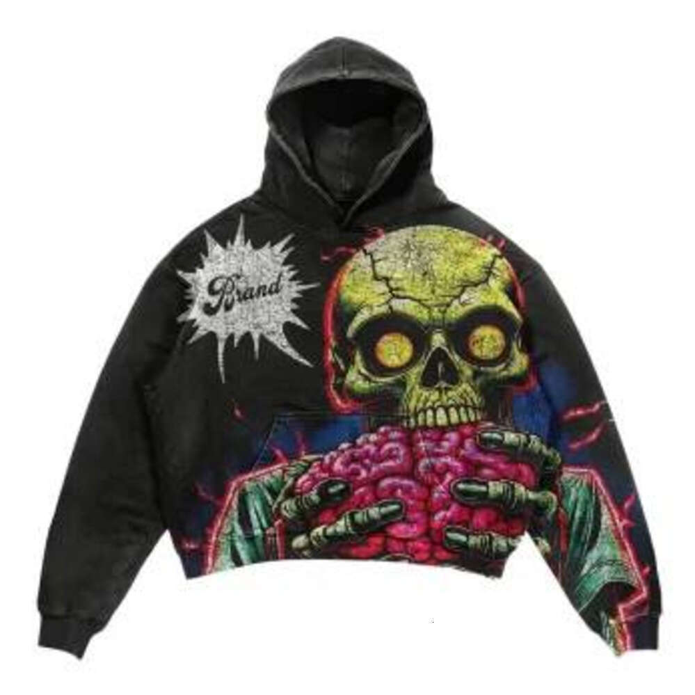 Skeleton Street hip-hop Gothic rock Harajuku American personality trend autumn men and women casual loose washing sweatshirt Zhehan