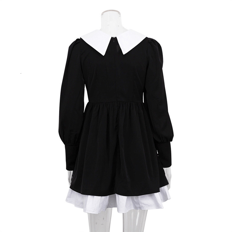 New Autumn Winter French Design Doll Collar Waist Slimming Hepburn Style free shipping Little Black Puff Dress