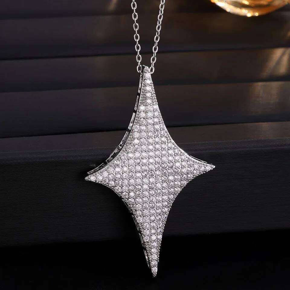 ZAKOL New Zircon Inlaid Four Pointed Star Pendant Necklace Buling CZ Luxury Party Wedding Jewelry Gifts
