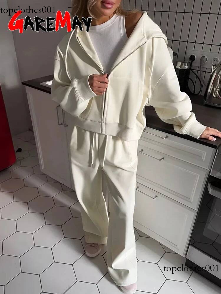 Autumn Women's Tracksuit Zipper and Trousers Gary Two Piece Set Women Casual Yellow Pant Sports Suit with A Hood