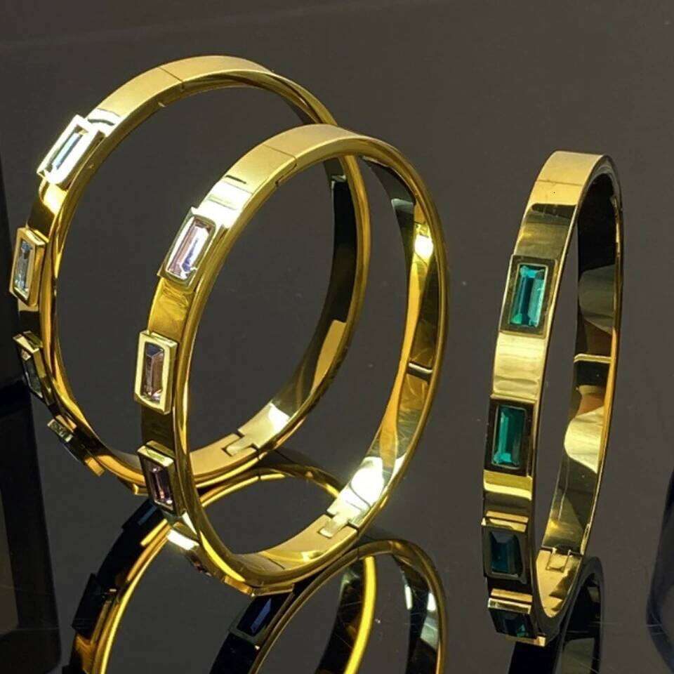 ZAKOL 18K Gold Plated Stainless Steel Cubic Zircon Bracelet for Women Pink Green Square CZ Waterproof Fashion Jewelry Gift