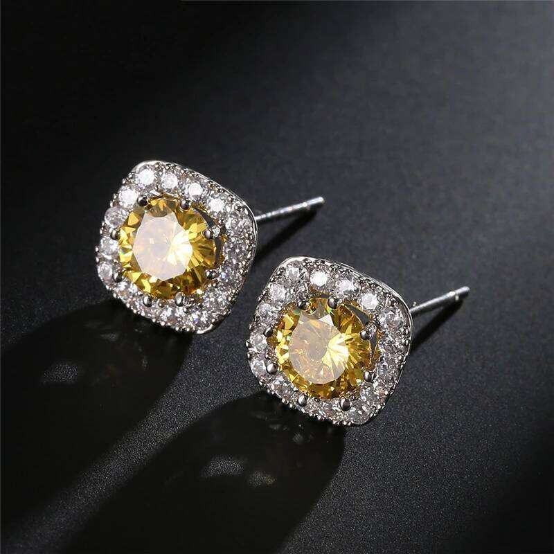 ZAKOL Classic White Square CZ Stud Earrings For Women Exquisite Round Cubic Zirconia Crystal Ear Jewelry Gift