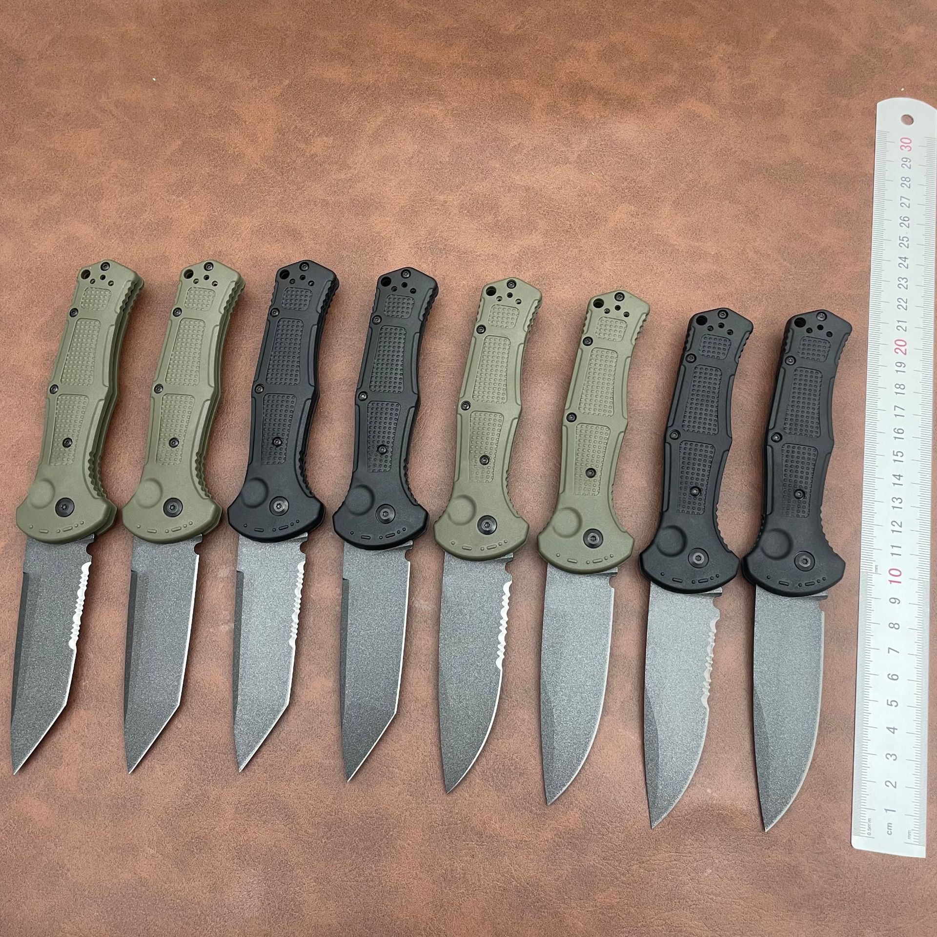 8Models BM9071/9070BK-1 Claymore Folding Knife 3.81" CPM-D2 Cobalt Black Blade, Grivory Handles