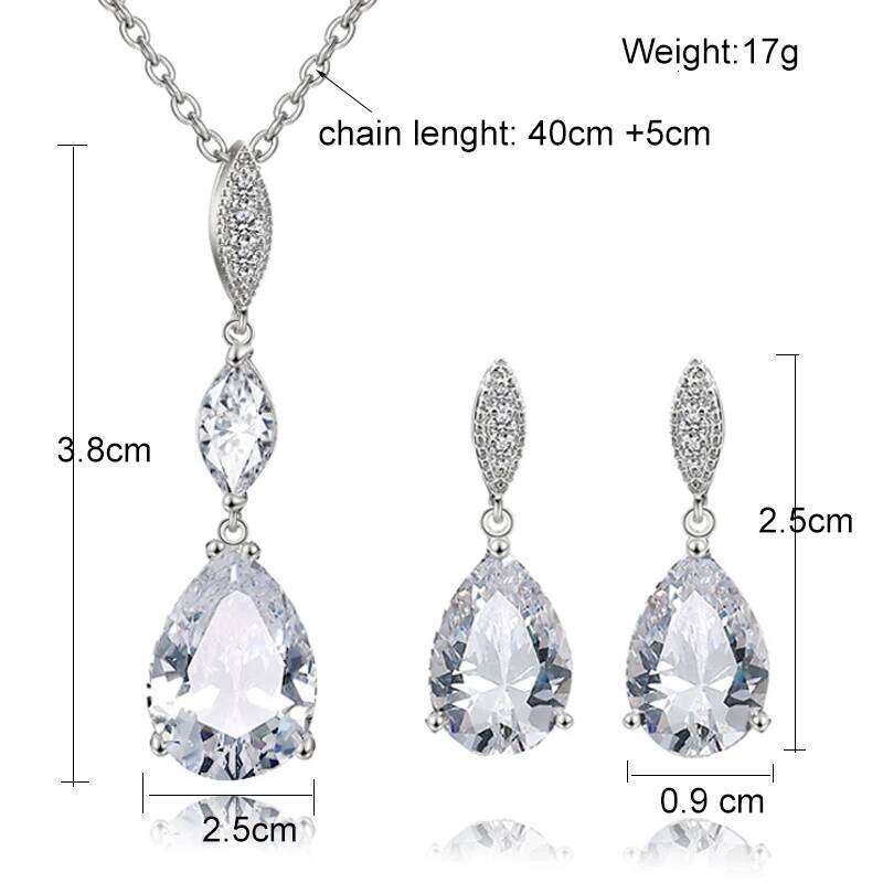 ZAKOL 2 Pcs Water Drop Zircon Earrings Necklace Wedding for Women Shining Crystal CZ Party Jewelry Set
