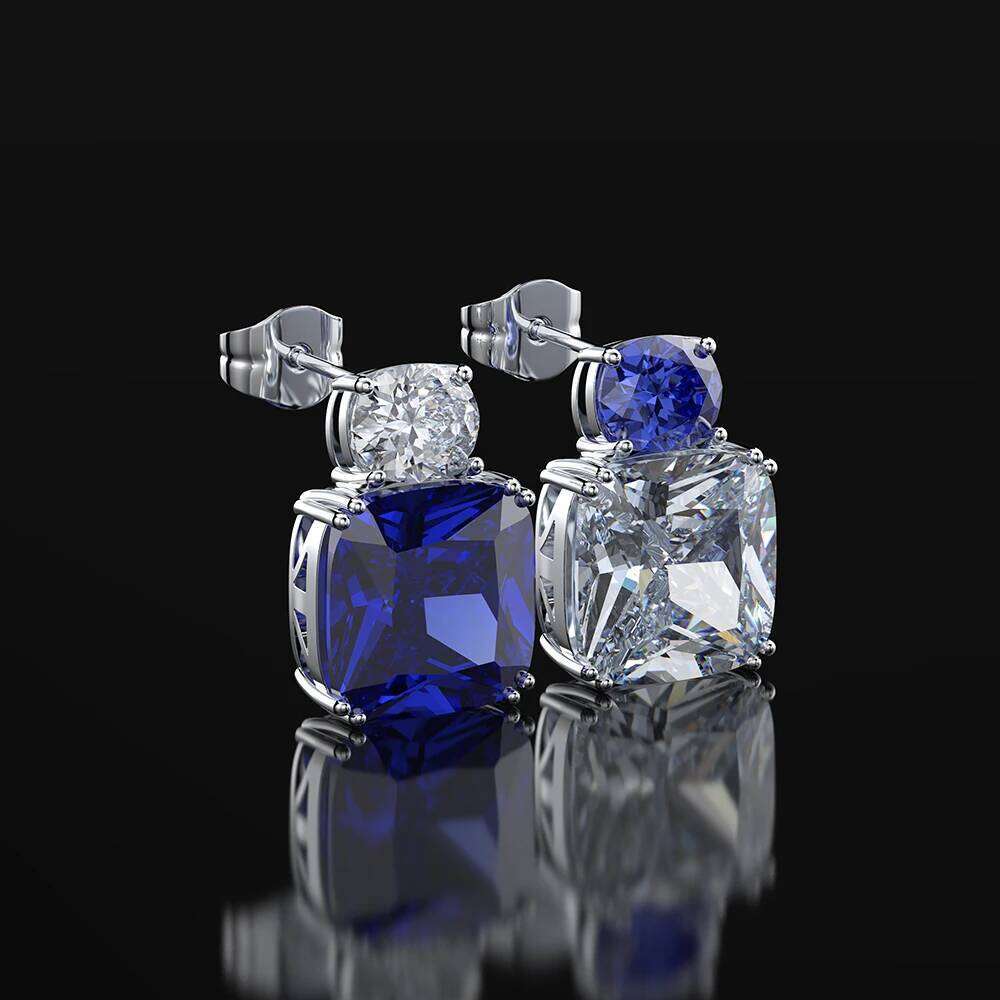 ZAKOL Exquisite Round Square Blue Zircon Stone Asymmetric Stud Earrings for Women Simple Couple Jewelry Gift Wholesale