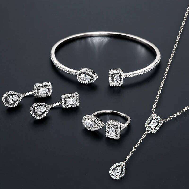 ZAKOL Brand Zircon Wedding Party 4pcs Jewelry Set With Box Shiny Silver Color CZ Engagement Accessories Gift For Women