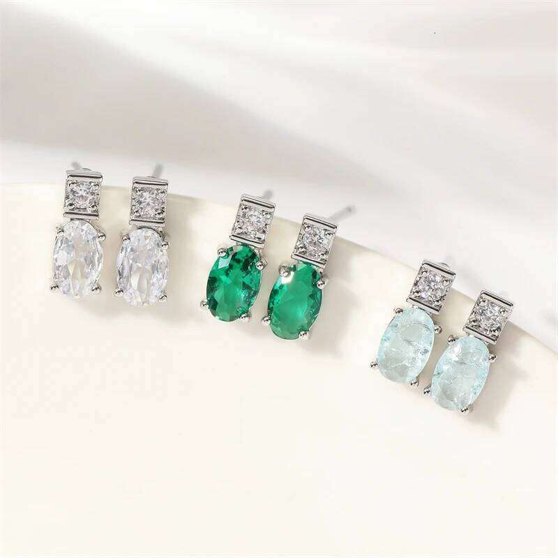 ZAKOL New Exquisite Elliptical Blue Green AAA Zircon Stud Earrings Shiny Crystal CZ Birthday Christmas Jewelry Gifts for Women