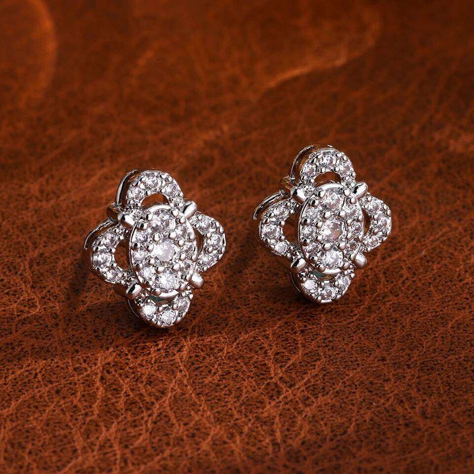 ZAKOL Geometric Dazzling Big Crystal Zirconia Flower Stud Earrings Cute Exquisite Shiny Zircon Women's Aesthetic Jewelry Gift