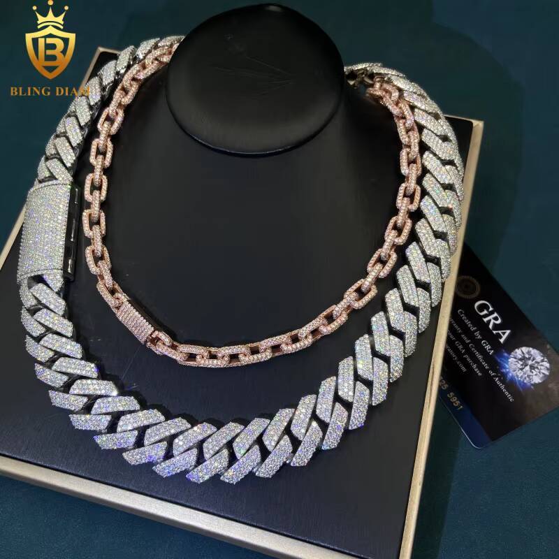 Hot Sale Iced Out Moissanite Cuban Link Chain HipHop Style 20mm 925 Silver Moissanite Cuban Chain Pass Diamond Tester GRA