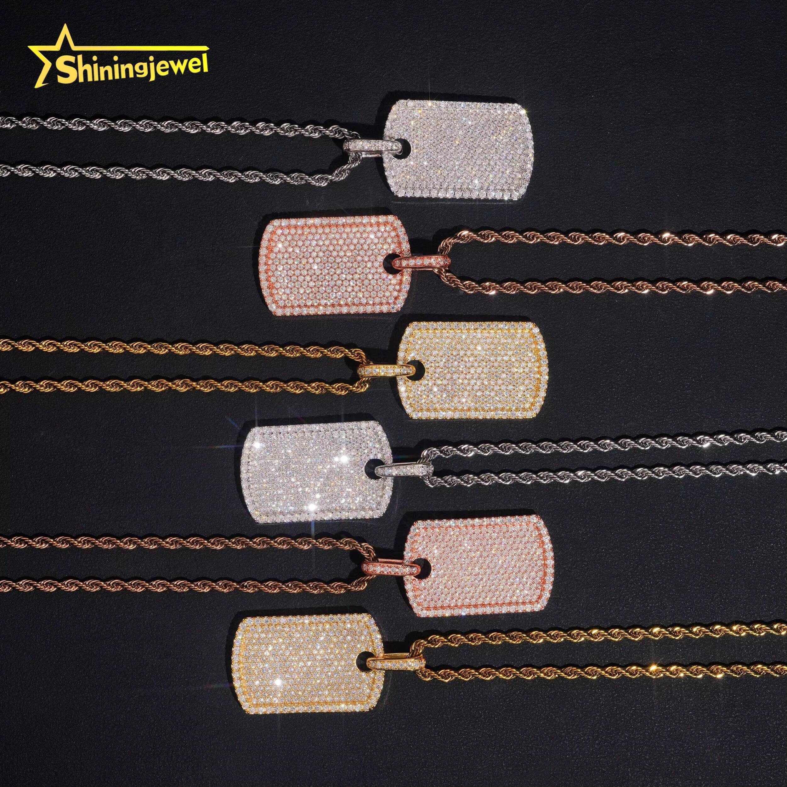 Hot Sale Rectangle Tag Moissanite Pendant 925 Sterling Silver Gold Plated Hip Hop Iced Out Sparkling Moissanite Diamond Pendant