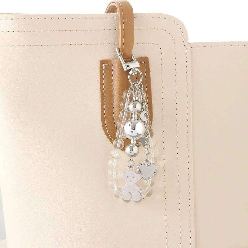 ZAKOL 4 Pcs Fashion Imitation Pearl Bead Chain Lanyard Keychain Metal Heart Pendant Handbag Phone Accessories for Student Girls