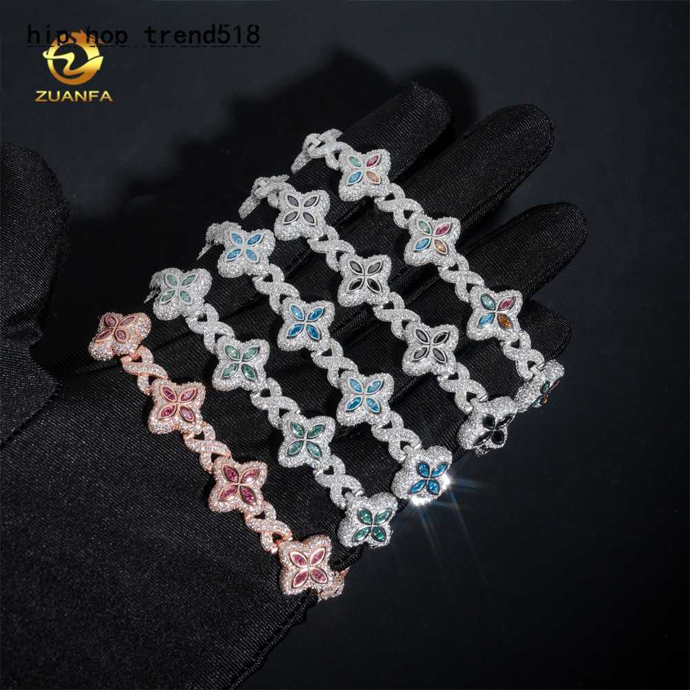 2026 Luxury Hot Selling Colorful Hip Hop Iced Out Jewelry 15mm 925 Silver Clover Cuban Moissanite Infinity Link Bracelet for ManMr Mrs.