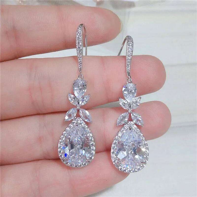 ZAKOL Elegant Shiny AAA Cubic Zirconia Leaf Tassel Earrings for Women Fashion Sliver Color Birthday Wedding Jewelry Gift