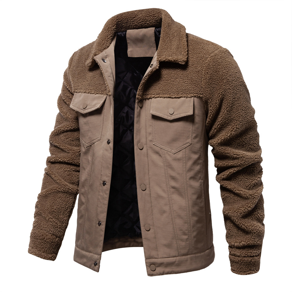 WOZK autumn and winter new men's spliced jacket casual high-quality men's lamb wool jacket jacket