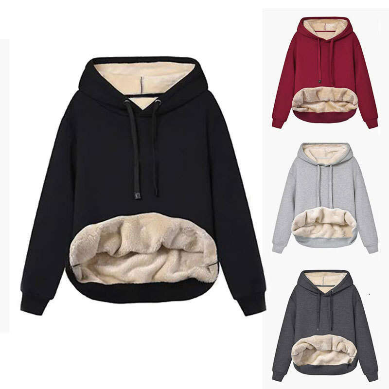 European and American Cross-Border Amazon Hot-Selling Winter Women's Warm Lamb Wool Pocket Hooded Sweatshirt Jacket