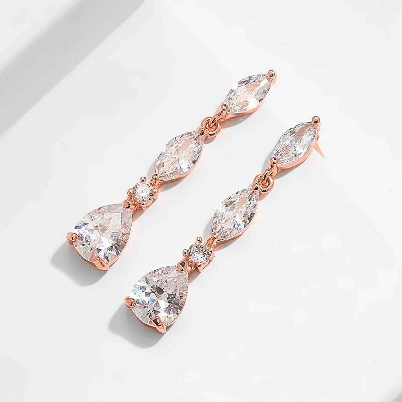 ZAKOL Luxury Water Drop Zirconia Wedding Gorgeous Shiny CZ Necklace/Bracelet/Earrings Jewelry Sets for Bridal