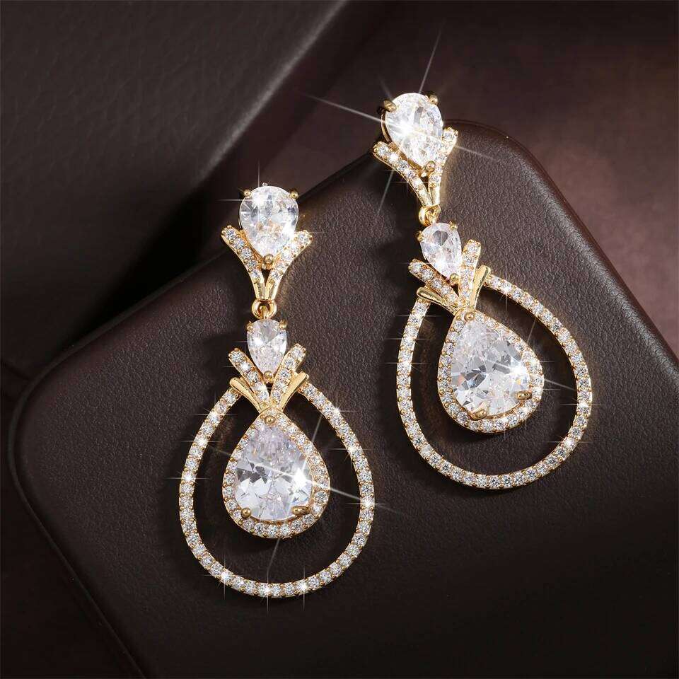 ZAKOL Luxury Geometric Water Drop Zircon Earrings for Bridal Wedding Women's Silver Color Party Jewelry