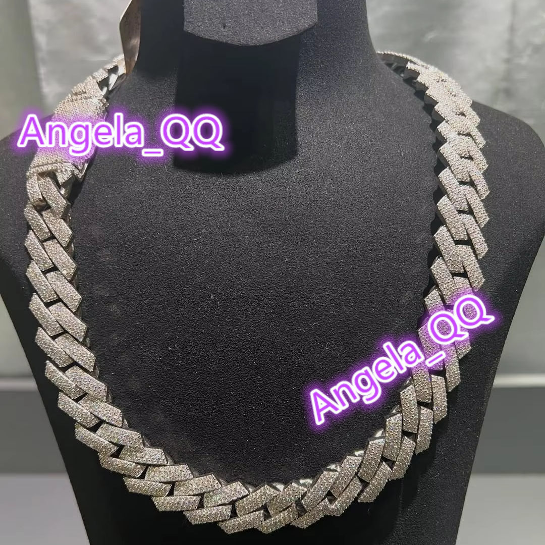 925 Sterling Silver Moissanite Hiphop Solid Necklace Heavy Weight Cuban Link Chain in 15mm 20mm Sizes Gold Plated Jewelry