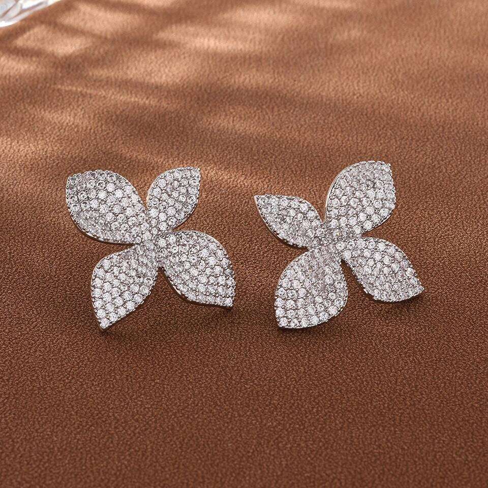 ZAKOL Original Design Shiny Cubic Zirconia Leaf Flower Earrings for Women Gorgeous Buling CZ Wedding Party Jewelry