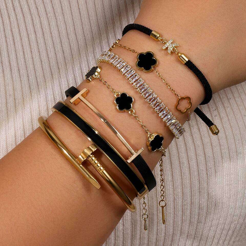 Fashion Korean Style Rectangle Zirconia Tennis Bracelets for Women Luxury Gold Color Crystal Party Jewelry