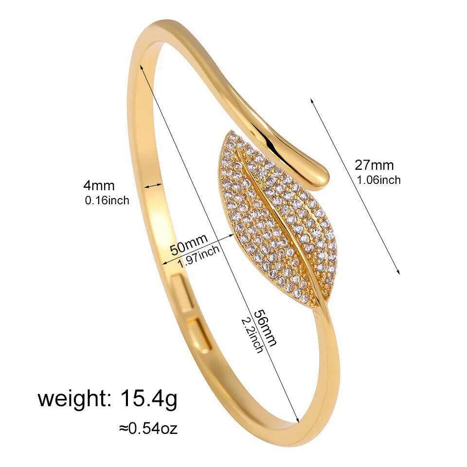 ZAKOL Buling Micro Inlaid Zircon Leaves Open Bracelet Fashion Dubai Gold and Silver Color Bridal Jewelry for Women Wedding Acces