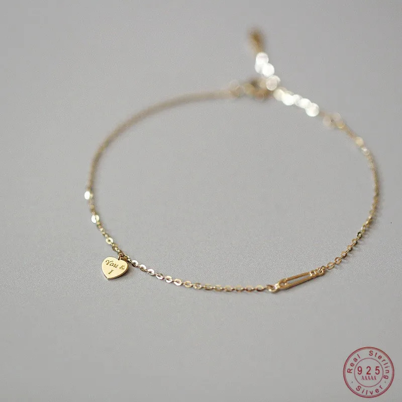 925 Sterling Silver Plated 14K Gold Temperament Simple Heart Bracelet for Women Girlfriend Valentines Day Gift Jewelry 251223