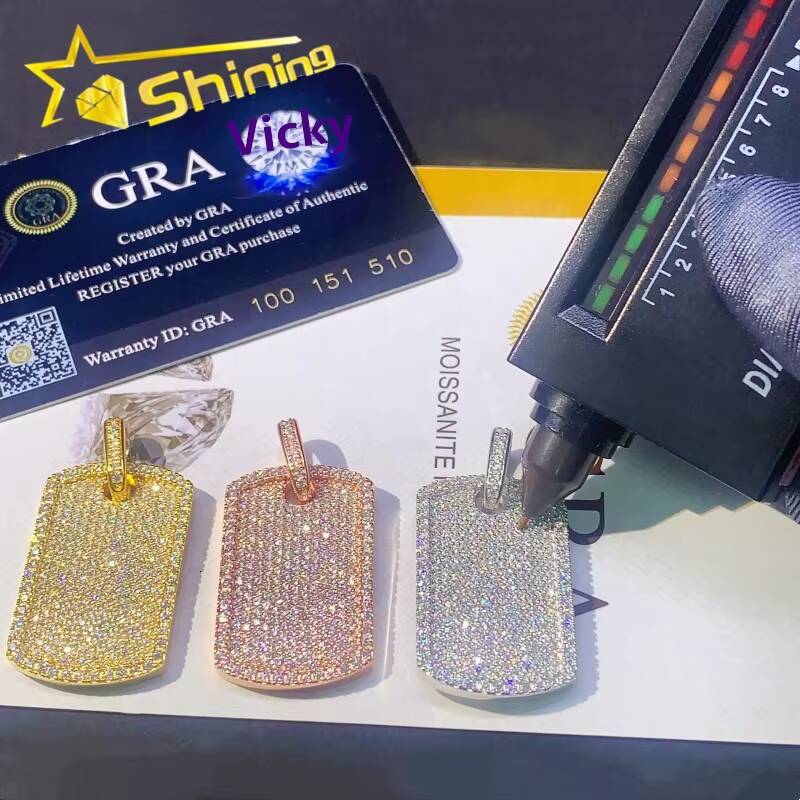 Fine Jewelry Ready to Ship 925 Sterling Silver Mossanite Tag Pendant Custom Iced Out Diamond Moissanite Pendant Men