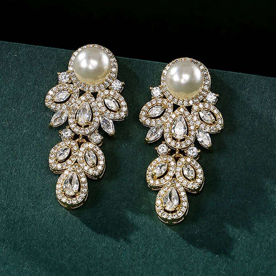 ZAKOL Elegant Shiny Leaf Zircon Dangle Earrings for Women Bridal Ear Accessories Luxury Wedding Party Jewelry Gifts