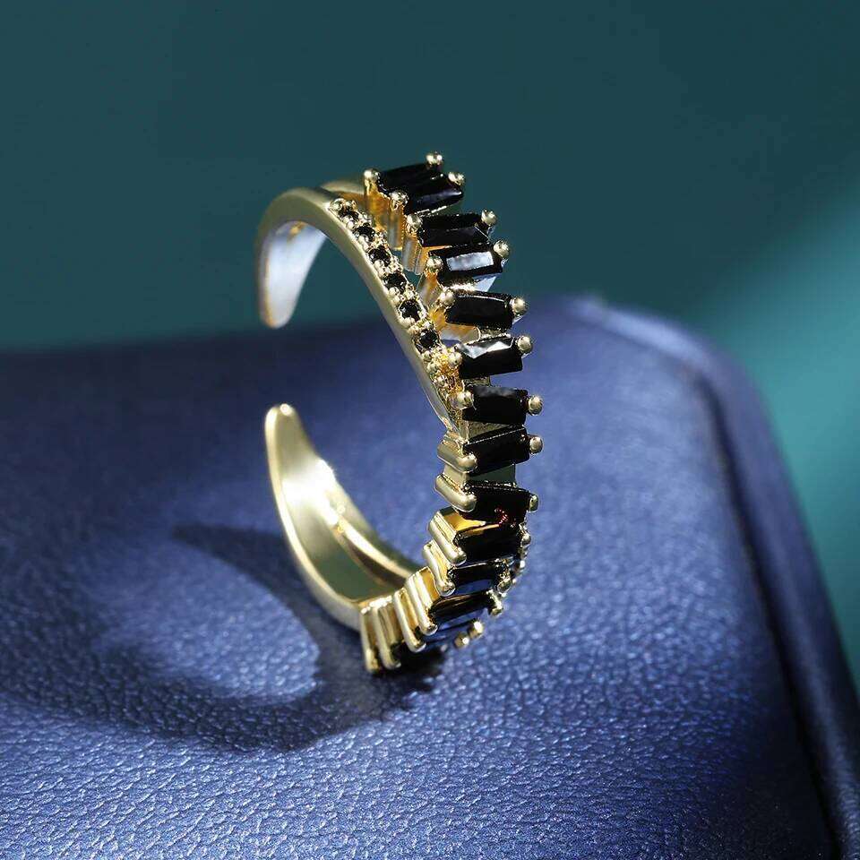 ZAKOL Elegant Baguette Zircon X Shape Open Rings for Women Shiny Crystal Engagement Wedding Ring Jewelry