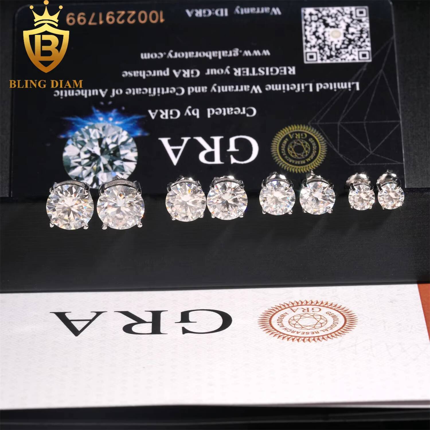 Gra Certificate Fine Jewelry 3mm-10mm Round Cut Vvs1 Moissanite 925 Sterling Silver 10k 14k Stud Earrings Sets for Men Women