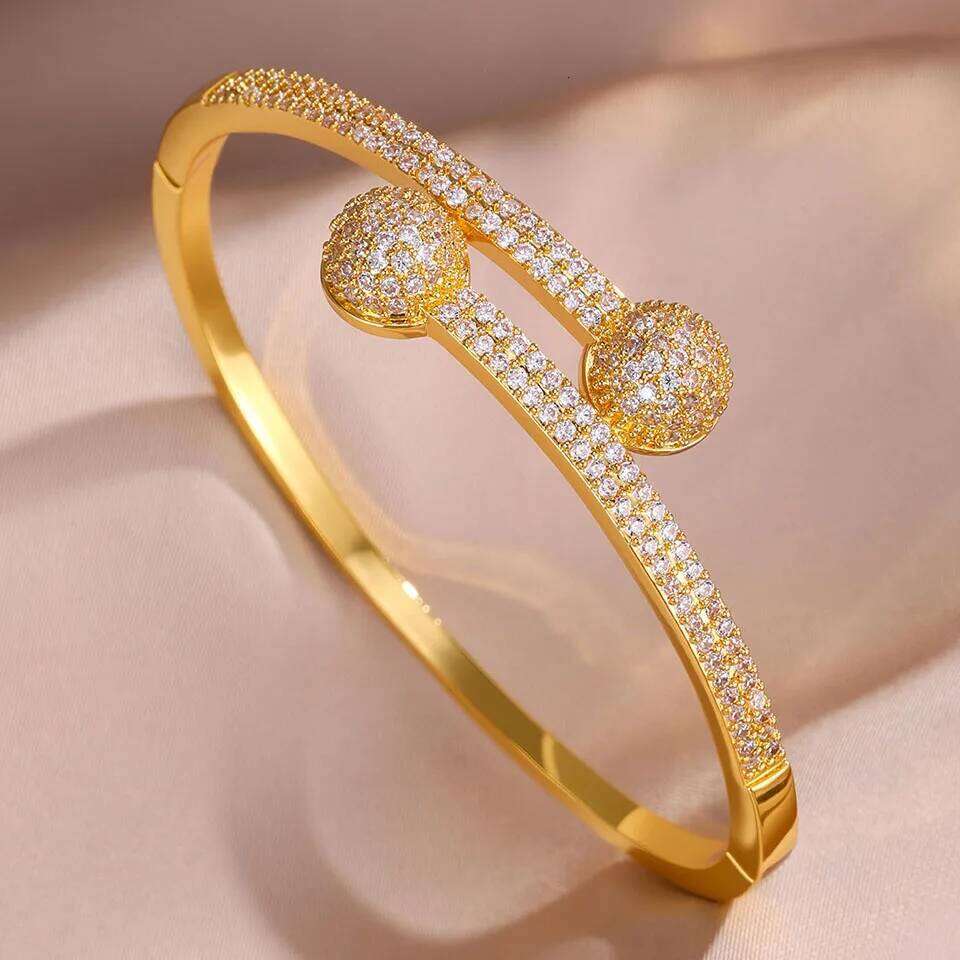 ZAKOL Luxury Zirconium Half Spherical Open Bracelet Micro Inlaid Versatile Saudi Middle East Fashion Party Jewelry