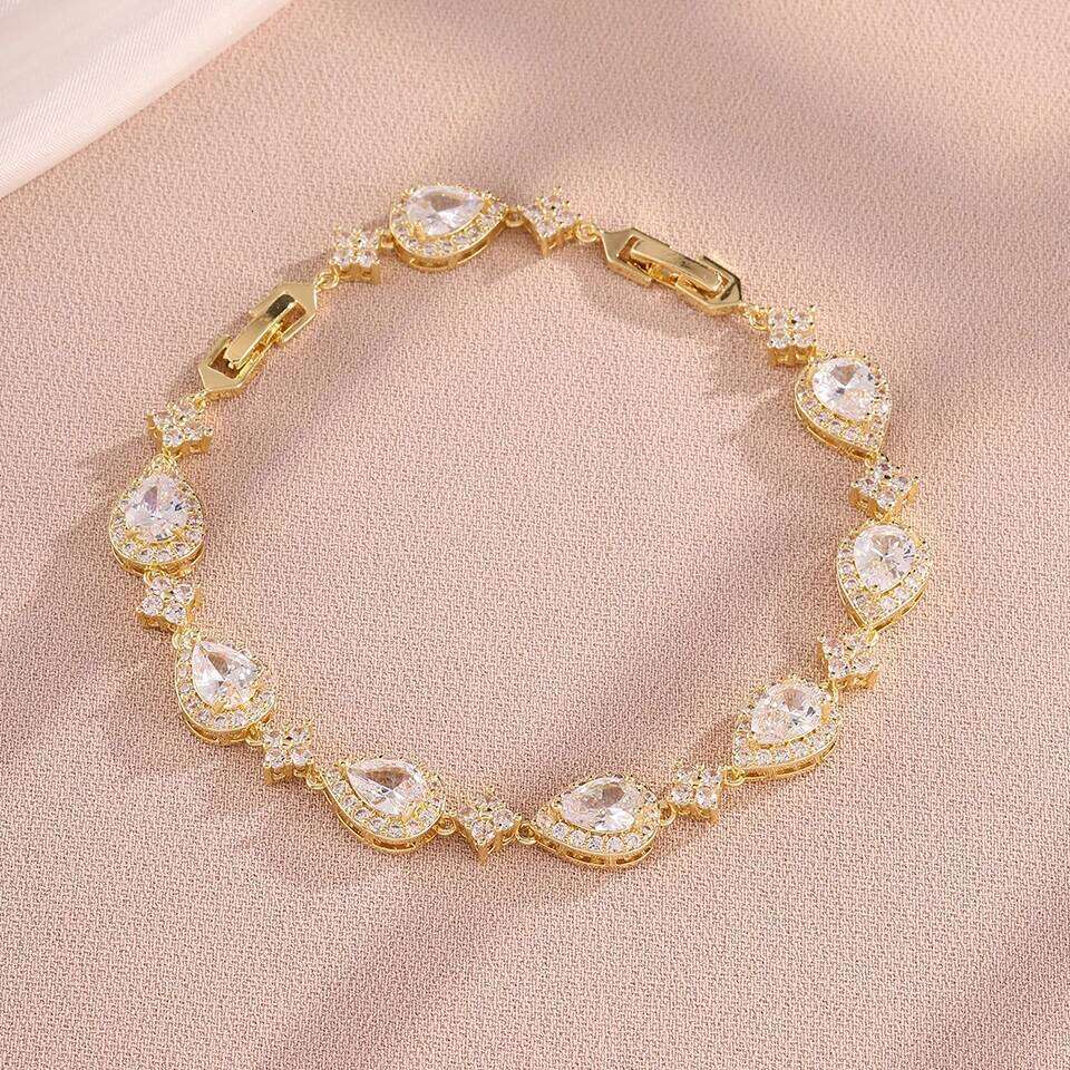 ZAKOL Classic Shiny Water Drop Zircon Adjustable Bracelet Bangles for Women Sliver Gold Color Aesthetic Bride Wedding Jewelry