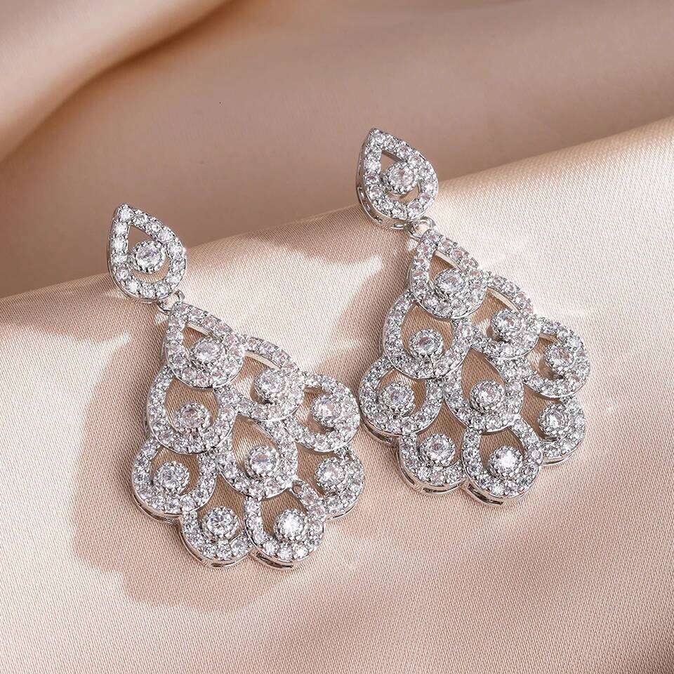 ZAKOL Luxury Geometric Water Chandelier Dangle Drop Earrings for Women Buling Clear Crystal Bridal Earring Jewelry